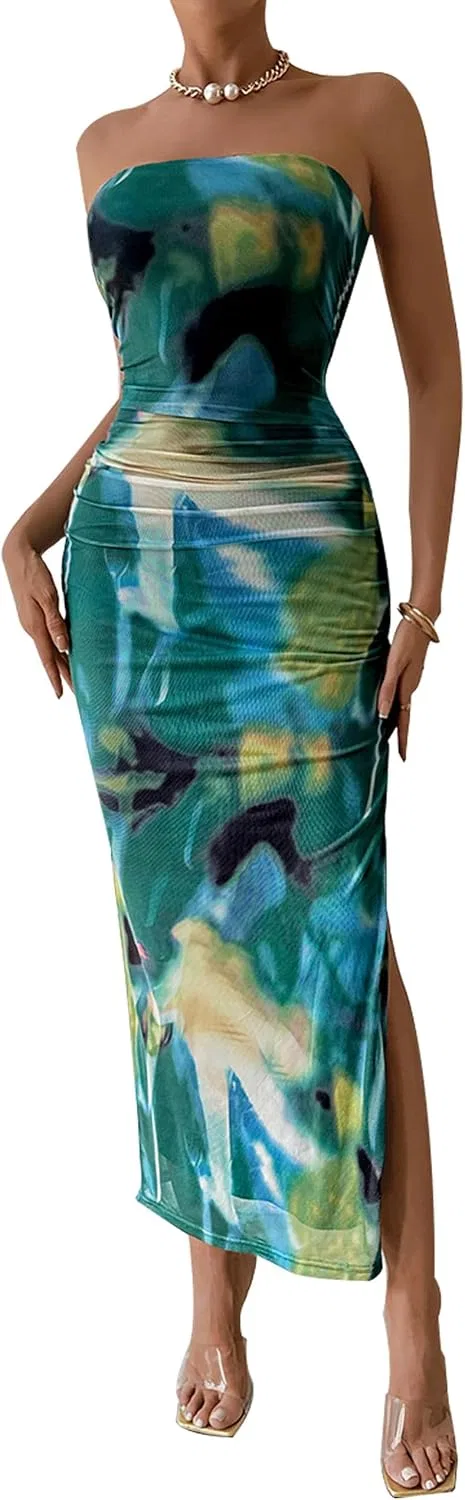Женское макси-платье bodycon с принтом, Green