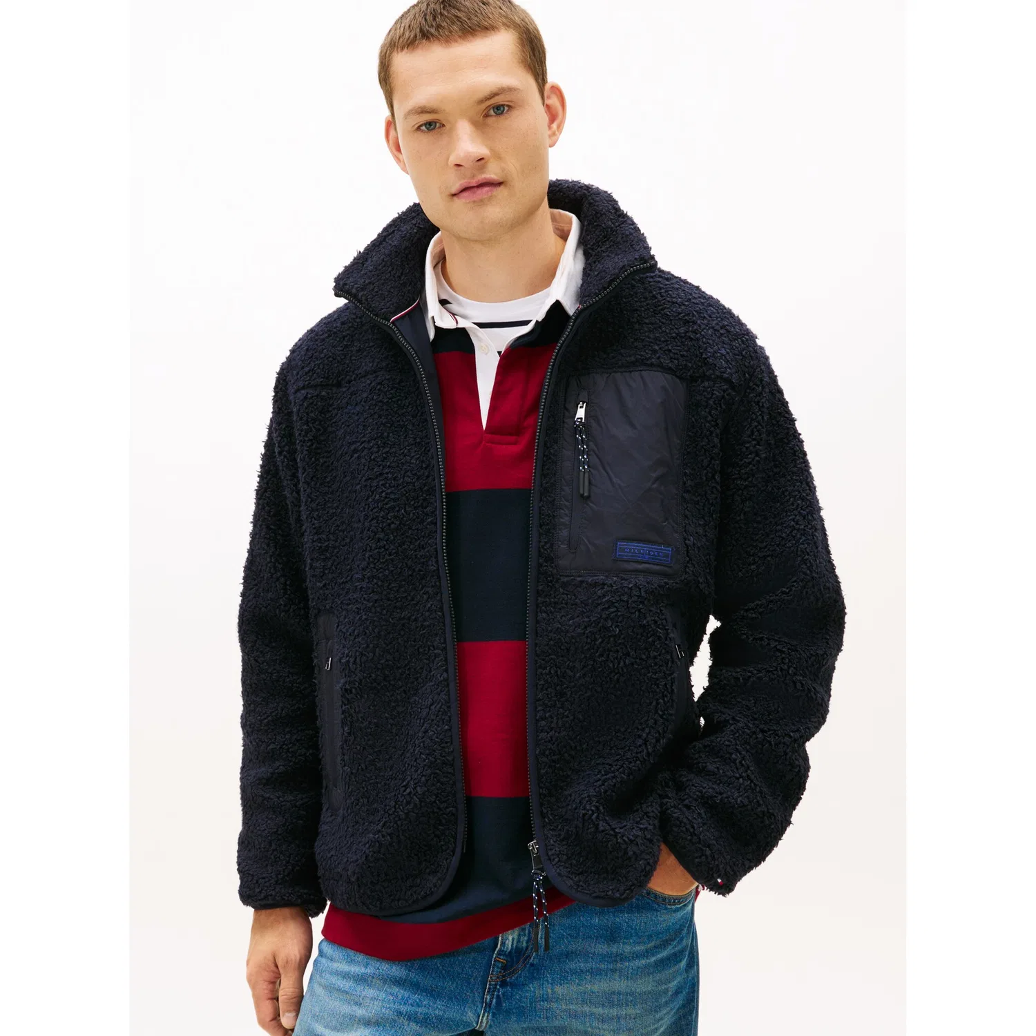 Мужская флисовая куртка с воротником-стойкой Teddy Fleece Zip Through Tommy Hilfiger, Desert Sky