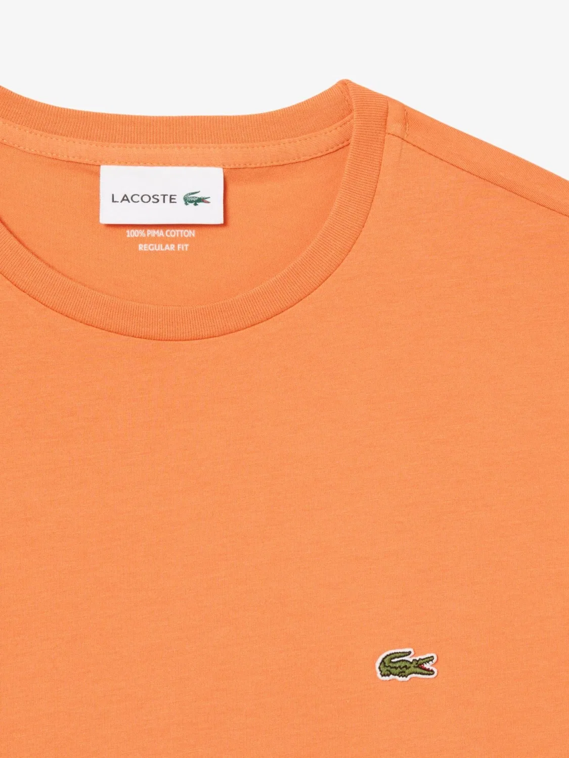 Lacoste Оранжевая хлопковая футболка с круглым вырезом и короткими рукавами — фото 2