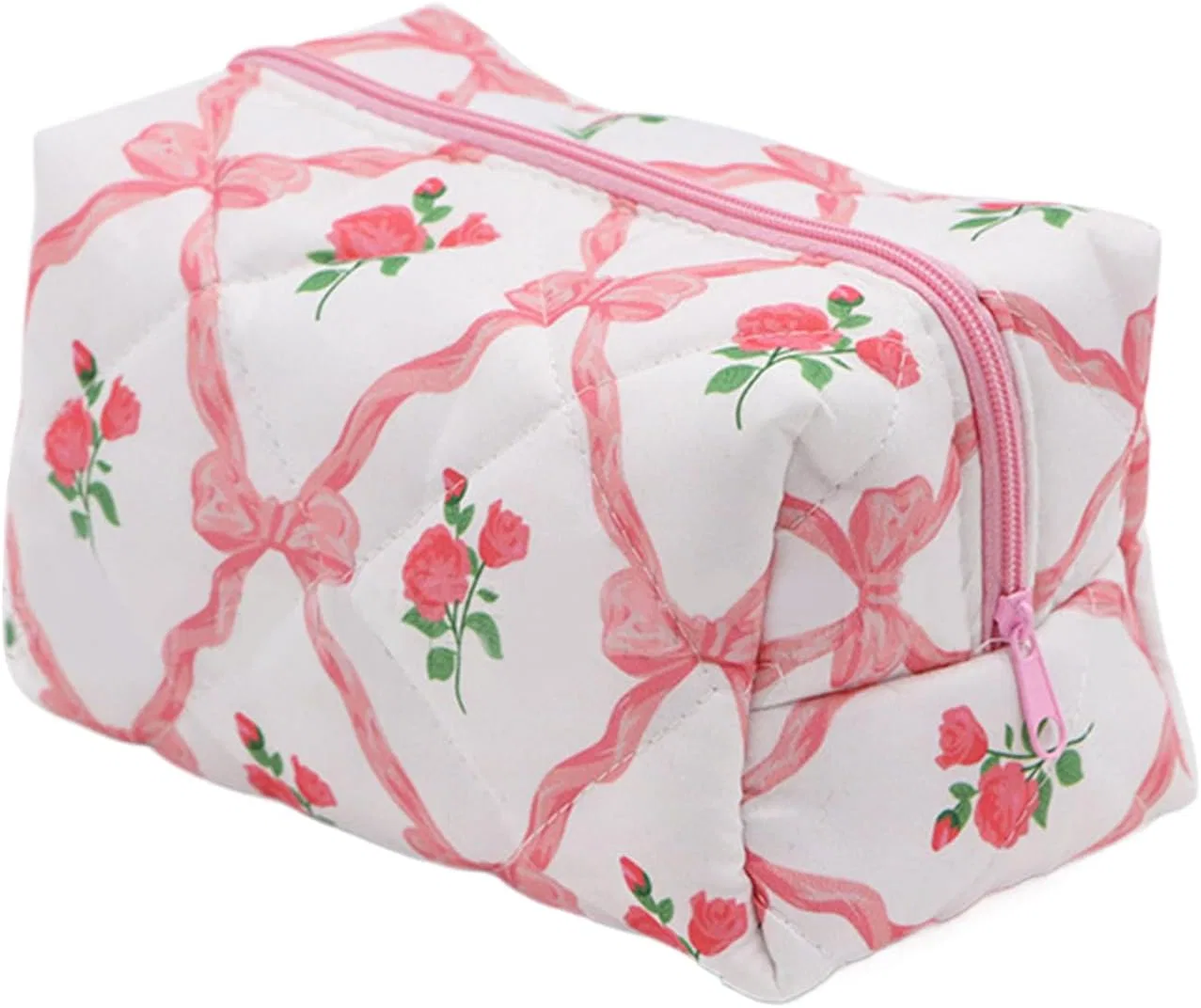 Косметичка стеганая с цветочным принтом, Generisch, 16x9.5x10 см, Pink