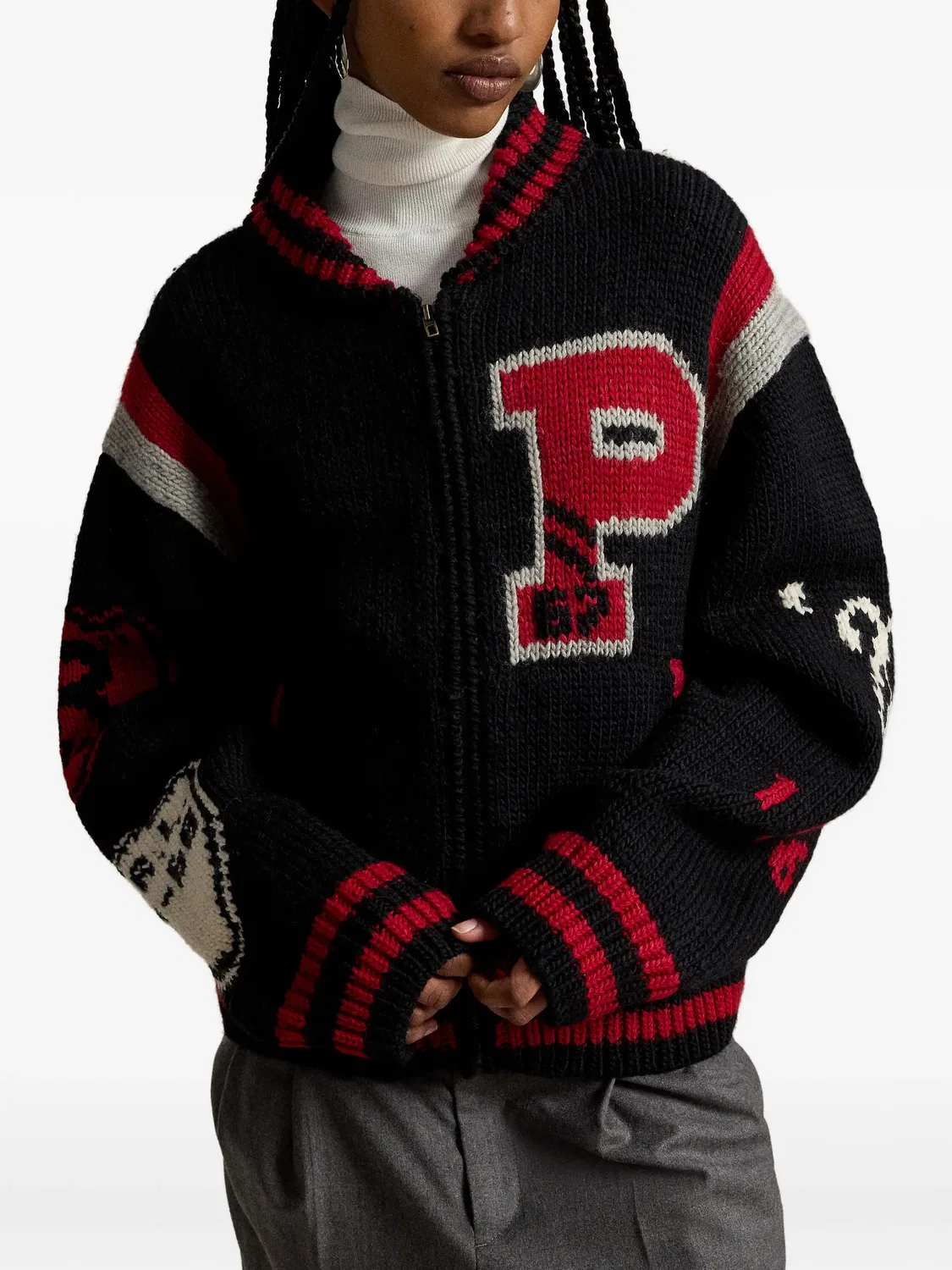 Куртка на молнии интарсия черная Polo Ralph Lauren, черный — фото 4