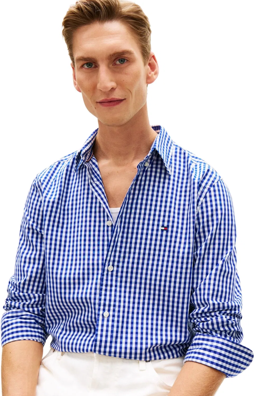 Мужская рубашка с принтом Flex Poplin Gingham Tommy Hilfiger, Blue (Wedge Blue / Check) — фото 4