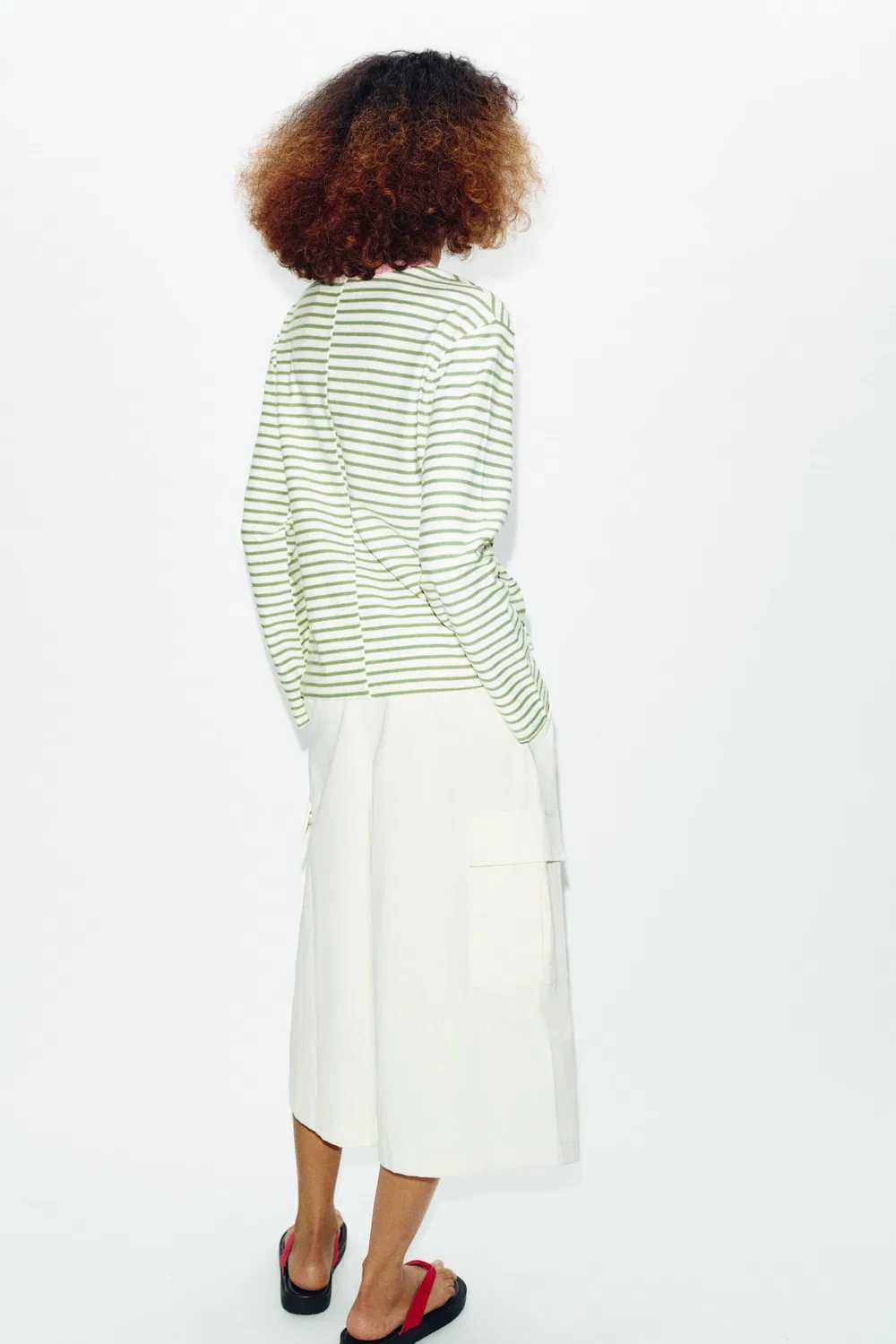 Полосатая футболка с длинными рукавами ZARA, Green Stripe — фото 4