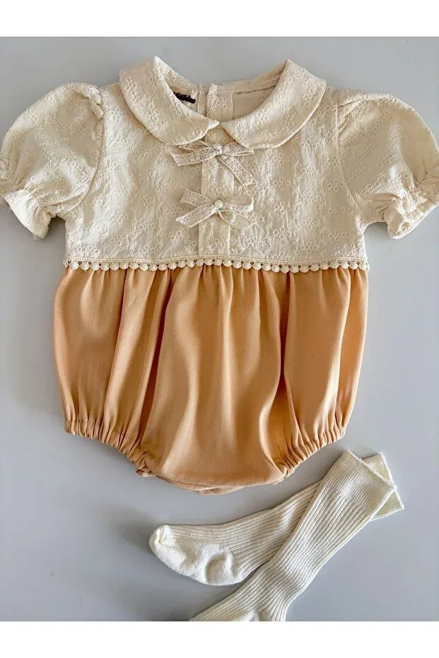 Детский комбинезон для девочек кружевной Lace Detailed Il Mio Bambino, Salmon — фото 3