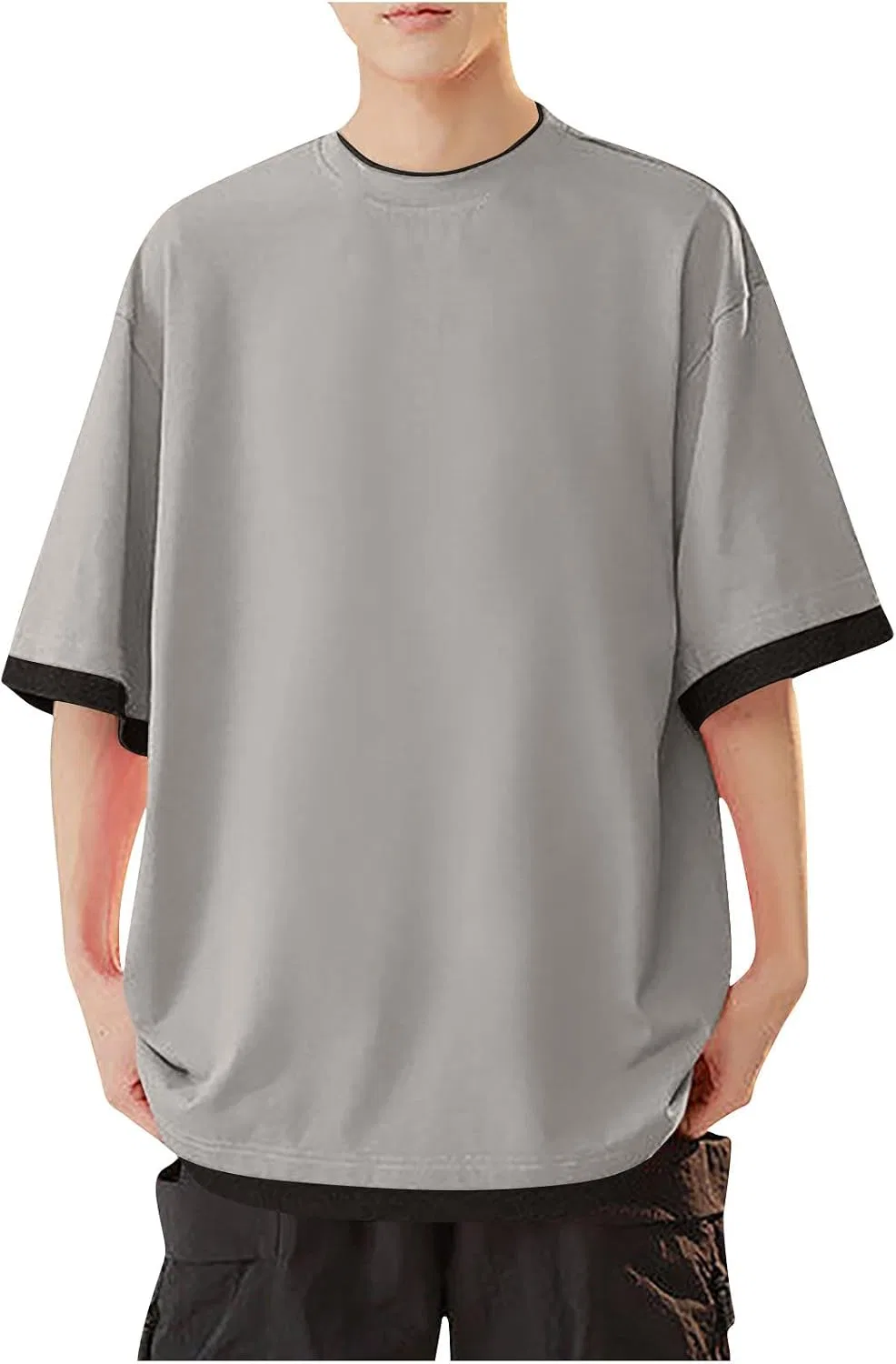 Мужская футболка с имитацией двух слоев Plus Size, Gray — фото 2