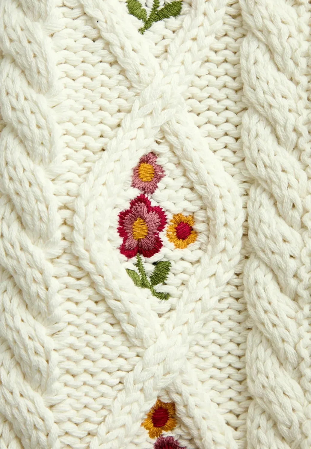 Вышитый кардиган крупной вязки косами - кардиган Jojo Maman Bébé, Cream Floral — фото 4
