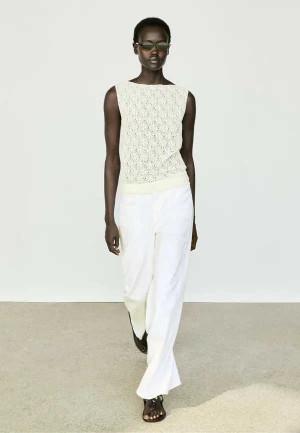 Топ открытый вязаный без рукавов Sleeveless open-knit top Massimo Dutti, белый — фото 2