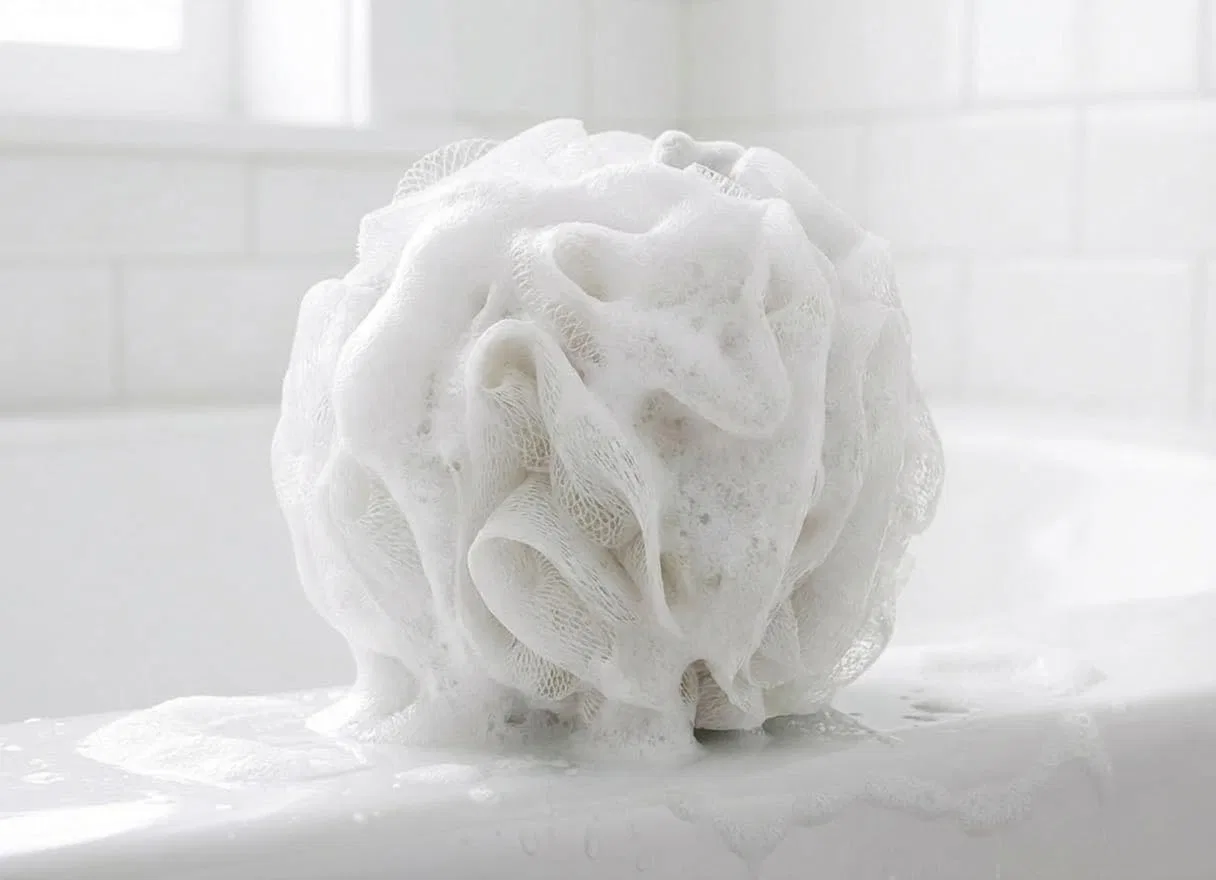 Мочалка для душа SPHTOEO, сфера, 1 шт, 12.5 см, Белый — фото 4