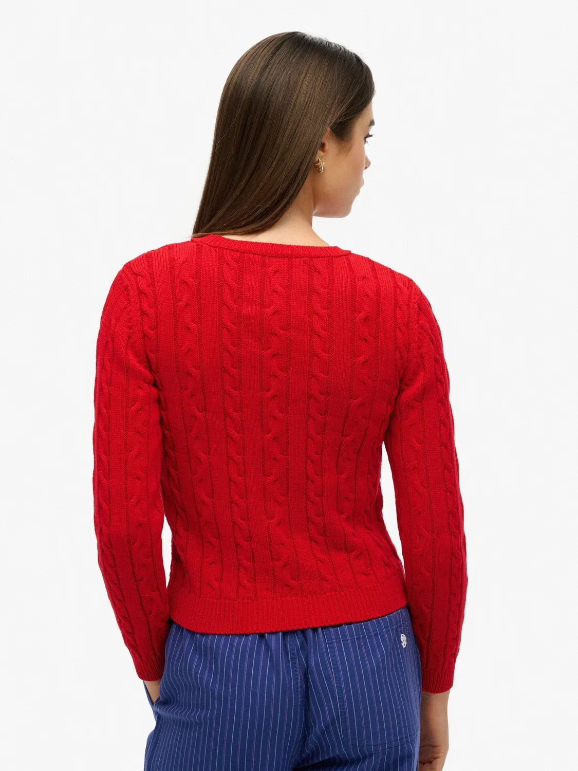 Джемпер женский с косами Superdry Red Essentials Slim Cable Knit Crew Neck Superdry, красный — фото 2