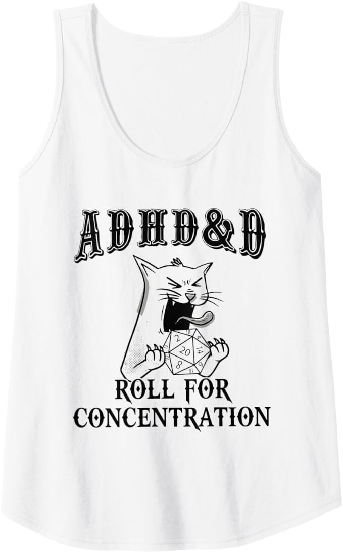 

Женский топ Funny Tees Gamer RPG Apparel Cats RPG Gamer Roll For Concentration, белый
