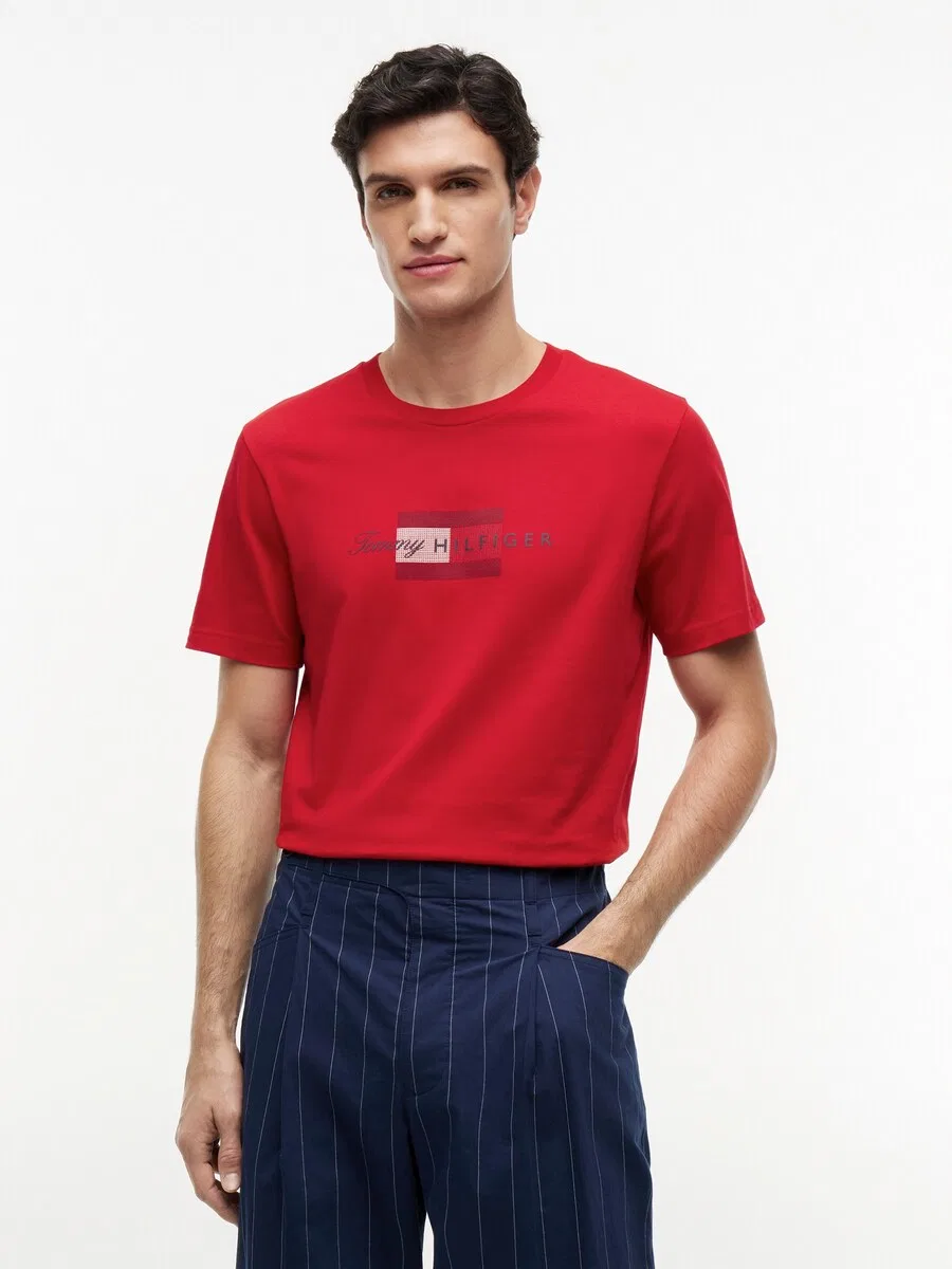 Футболка TOMMY HILFIGER с изображением флага, красного цвета — фото 3