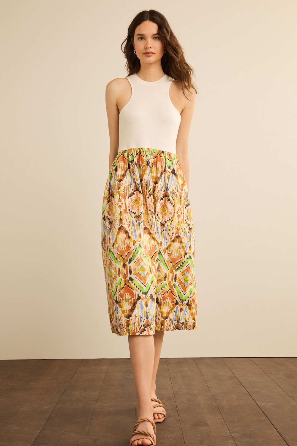 

Платье миди из поплина без рукавов Next, бежевый