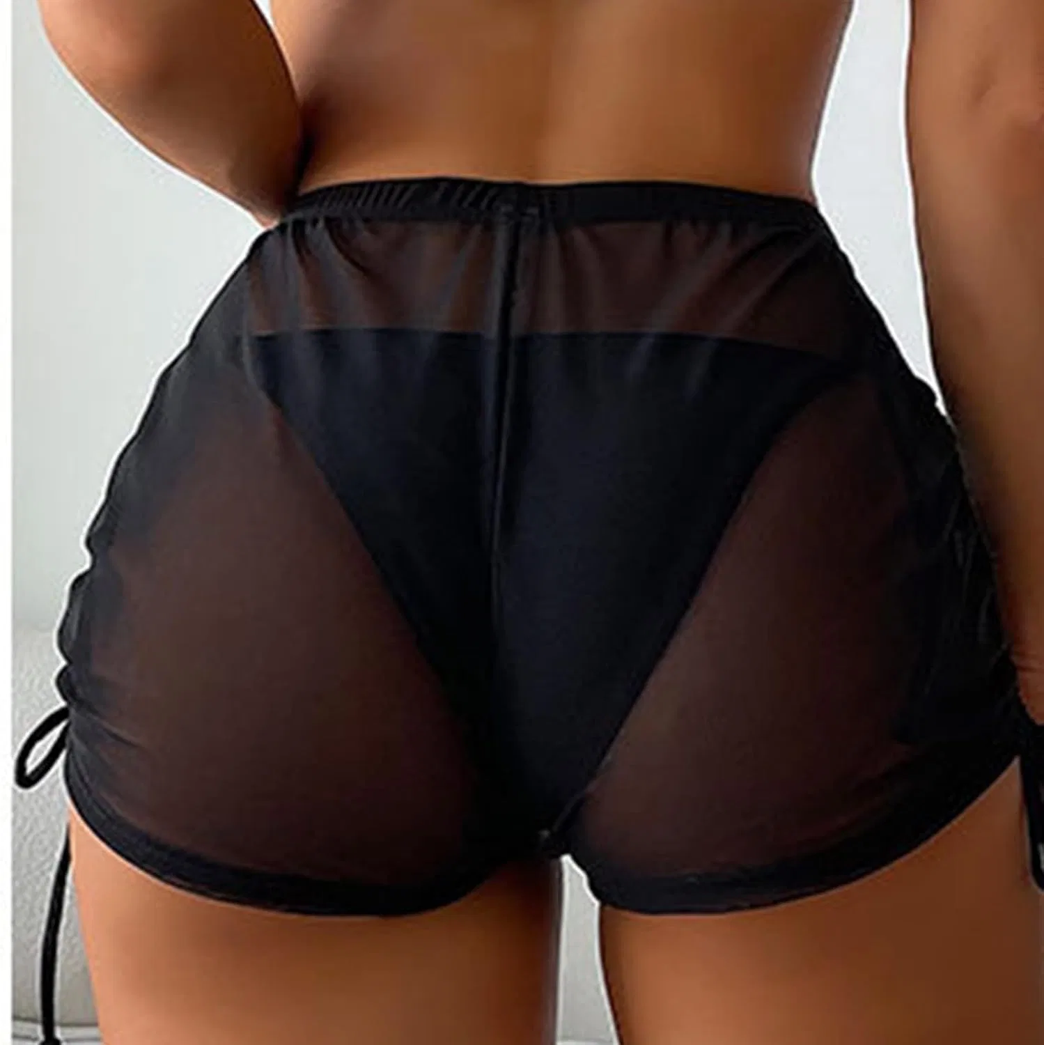 Женские шорты из сетчатой ткани для сна и пляжа, Black — фото 3
