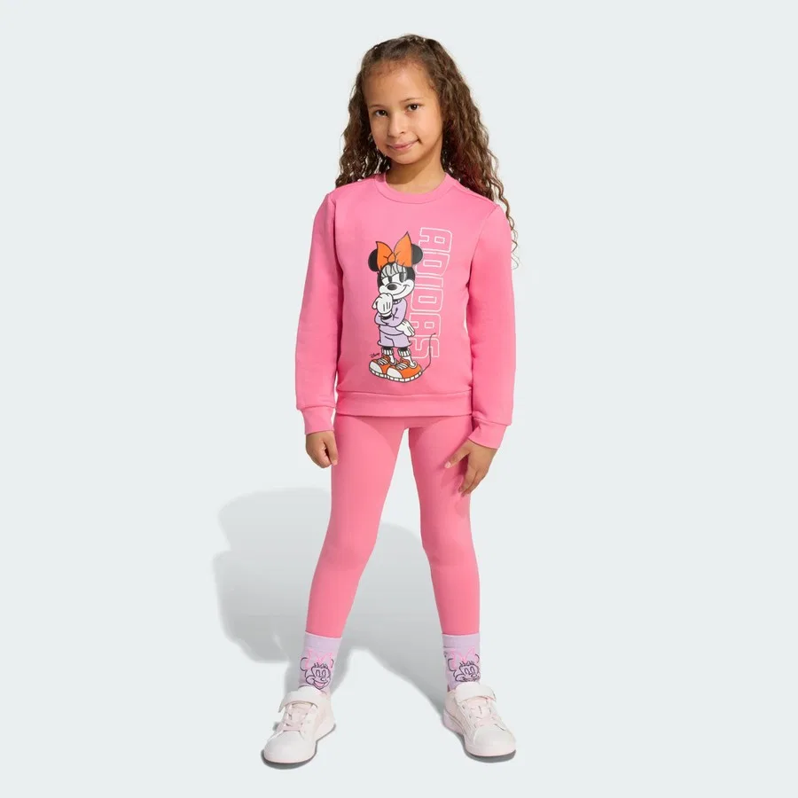 Детский спортивный костюм с принтом Minnie Mouse adidas, Розово-белый