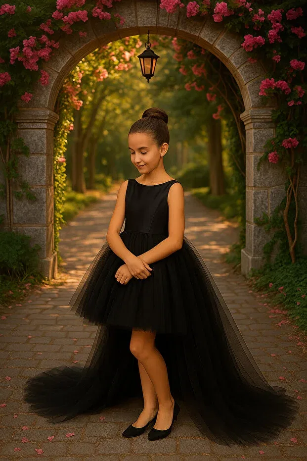 Детское платье для девочек из атласа Miço Kids, Black — фото 3