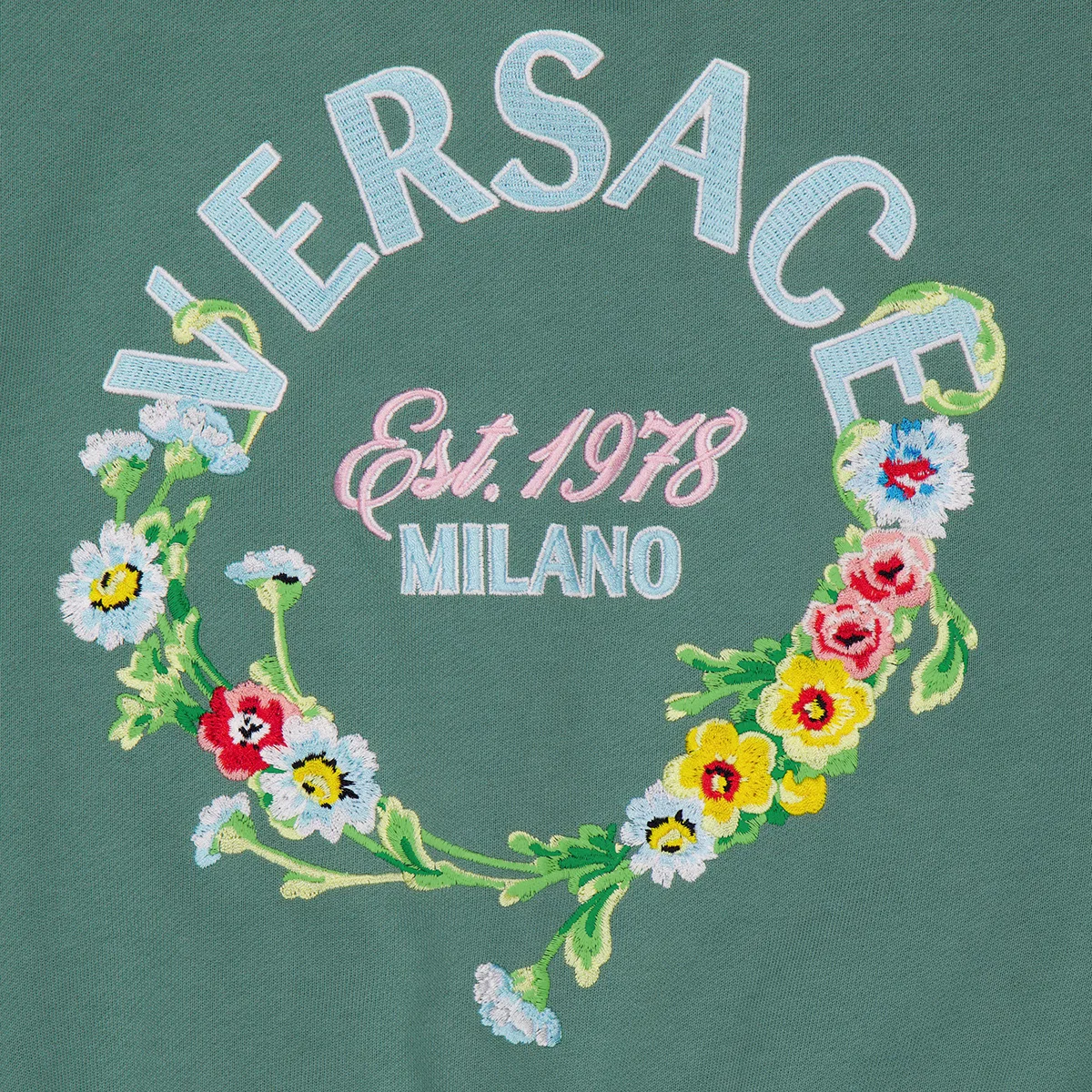 Детская куртка-бомбер с вышивкой Girls Embroidered Floral Swirl Kids Jacket Young Versace, Salvia Multicolor — фото 3