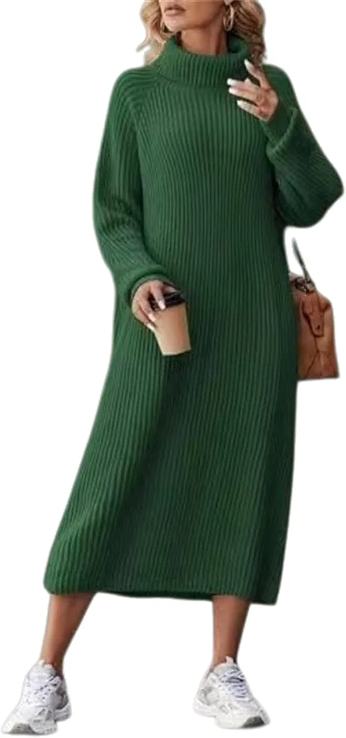 Женское платье-свитер миди с водолазкой Ribbed Knit, Green