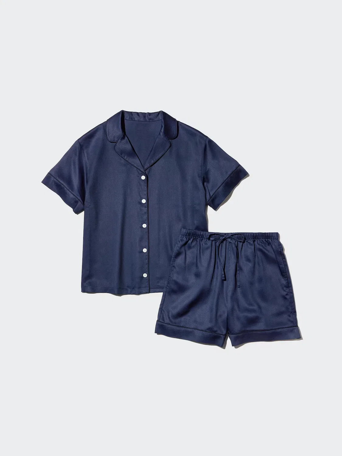 Пижама атласная Uniqlo, с коротким рукавом, темно-синий