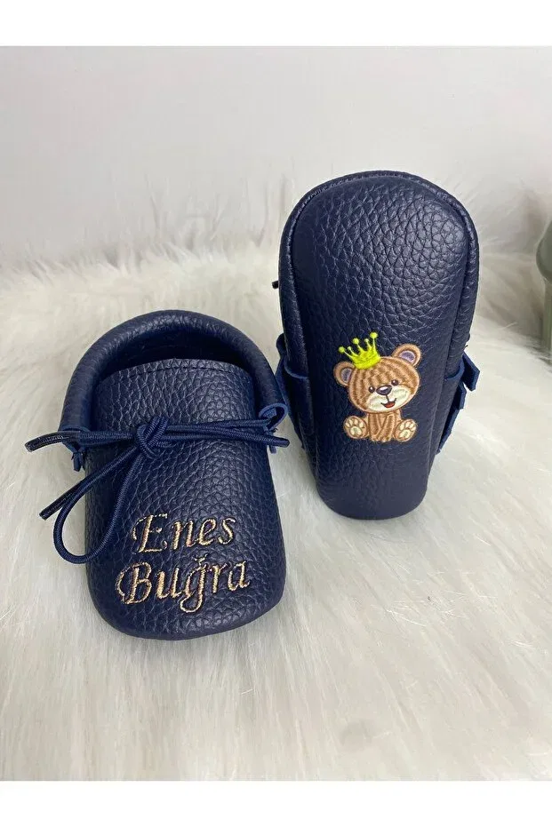 Детские мокасины для девочек с принтом Betülün Diktikleri, Navy Blue
