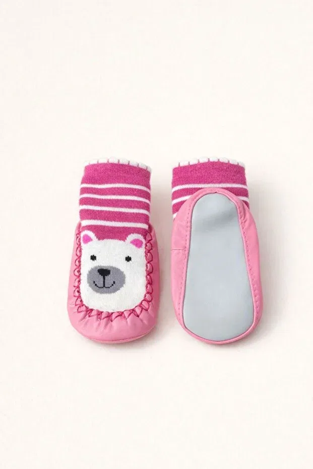 Детские носки-пинетки для новорожденных кожаные Basics Numix Baby Kids, Fuchsia — фото 3