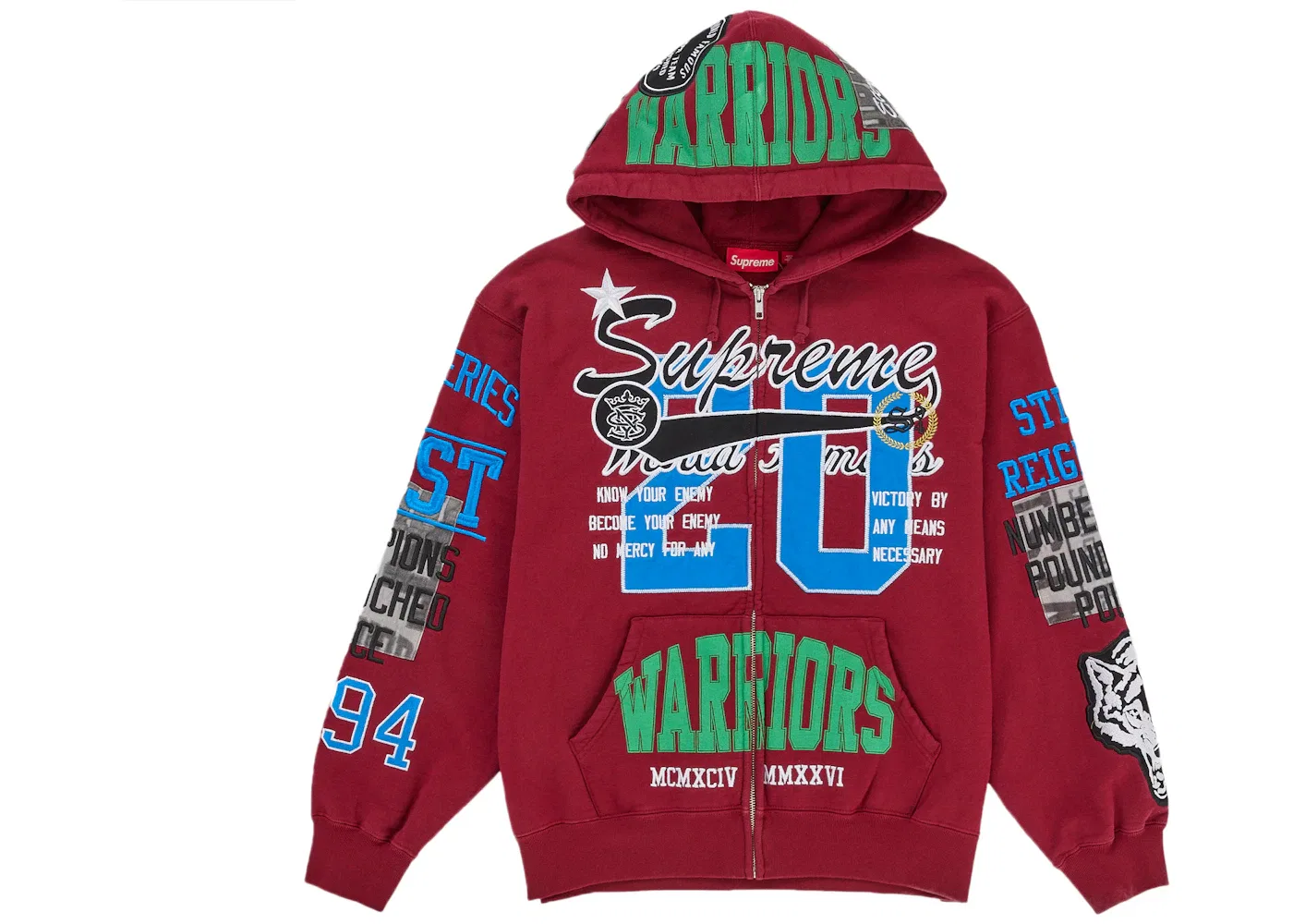 Мужская худи на молнии с аппликацией Warriors Supreme, Red