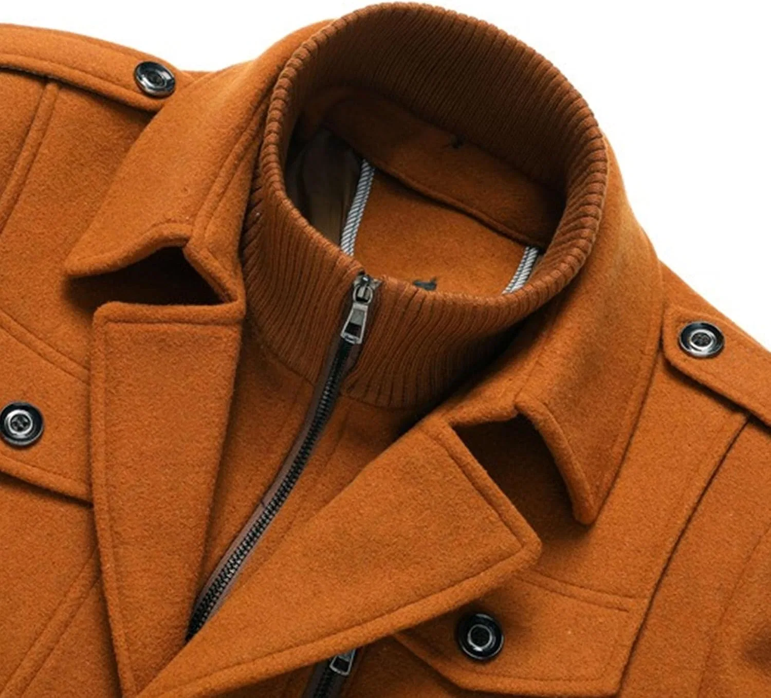 Мужское пальто с воротником-стойкой, однобортное, Slim Fit, кэмел — фото 3