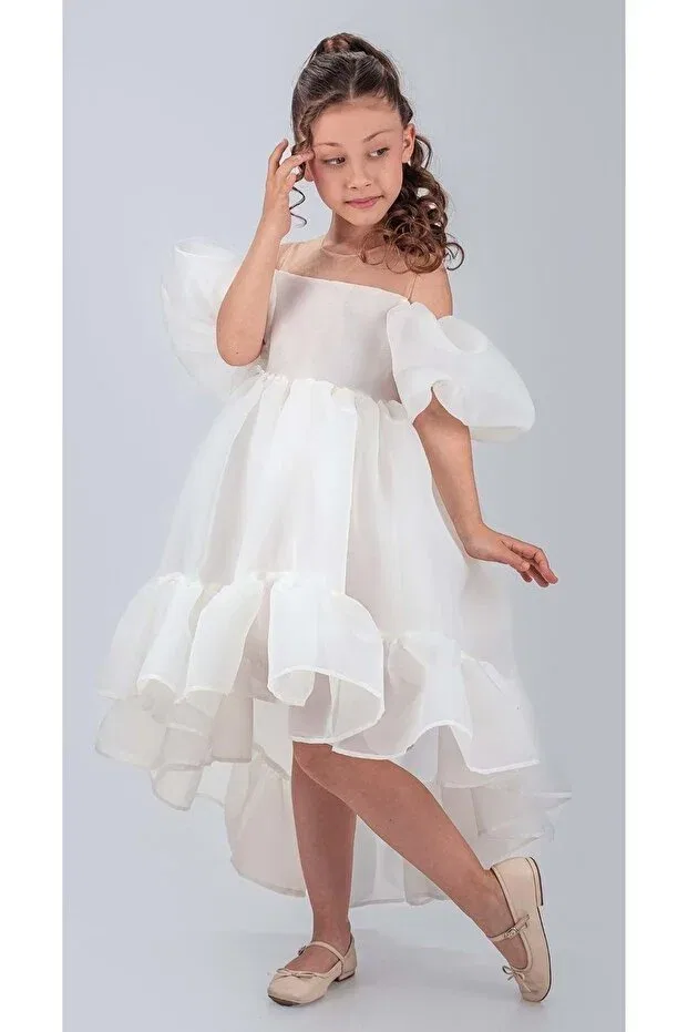 Детское платье для девочек с принтом Arisvi girl's evening dress m00738 Mnk Baby&Kids, White — фото 3