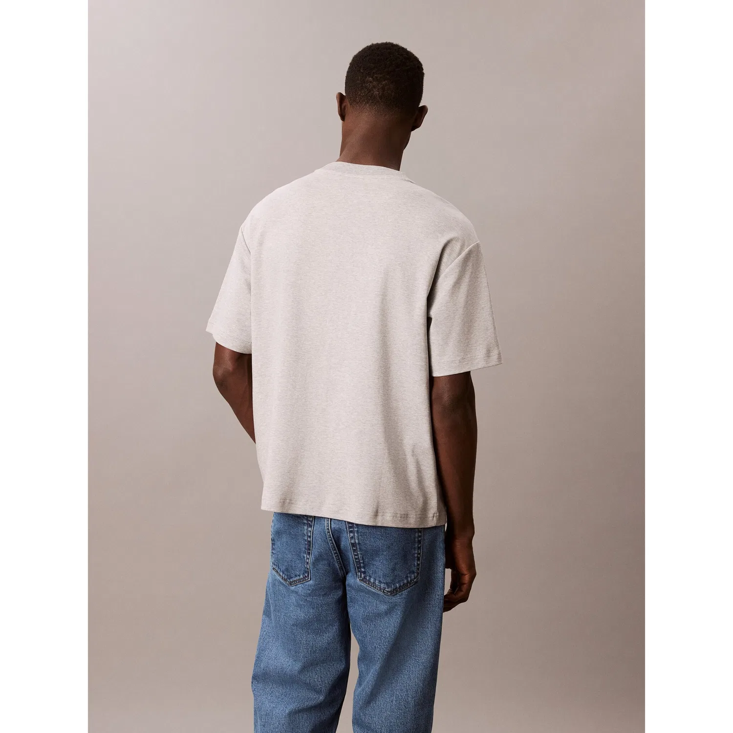 Мужская хлопковая футболка с круглым вырезом Calvin Klein, Grey Heather — фото 3