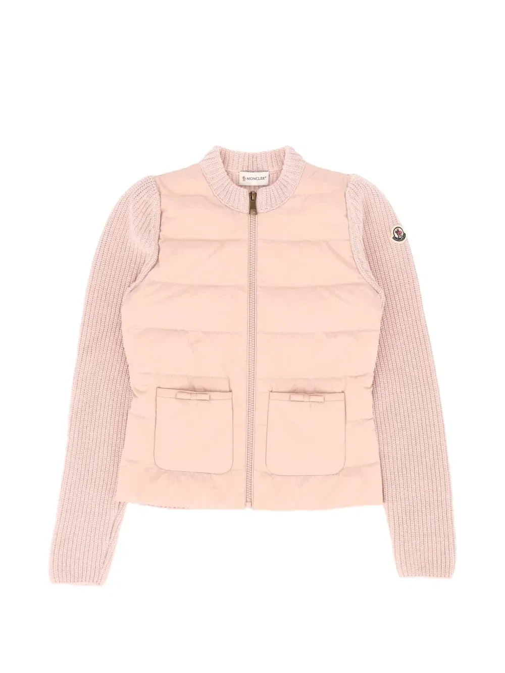 Вязанный кардиган с стегаными вставками Moncler Enfant, розовый