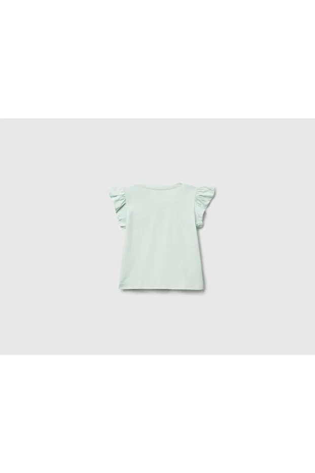 Детская футболка с коротким рукавом-рюш United Colors Of Benetton, Water Green — фото 2