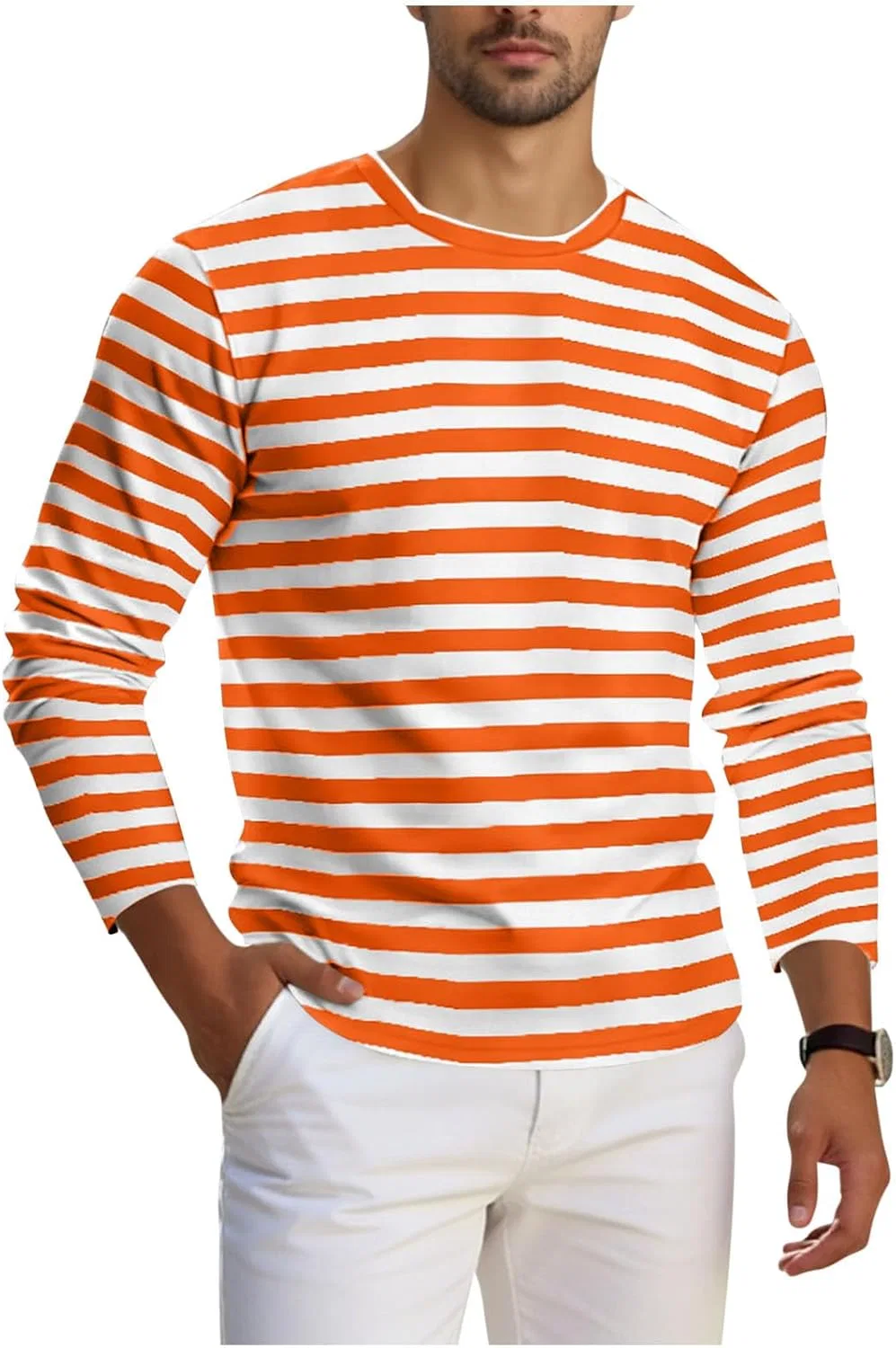 Мужская футболка с полосками, Long Sleeve, Orange
