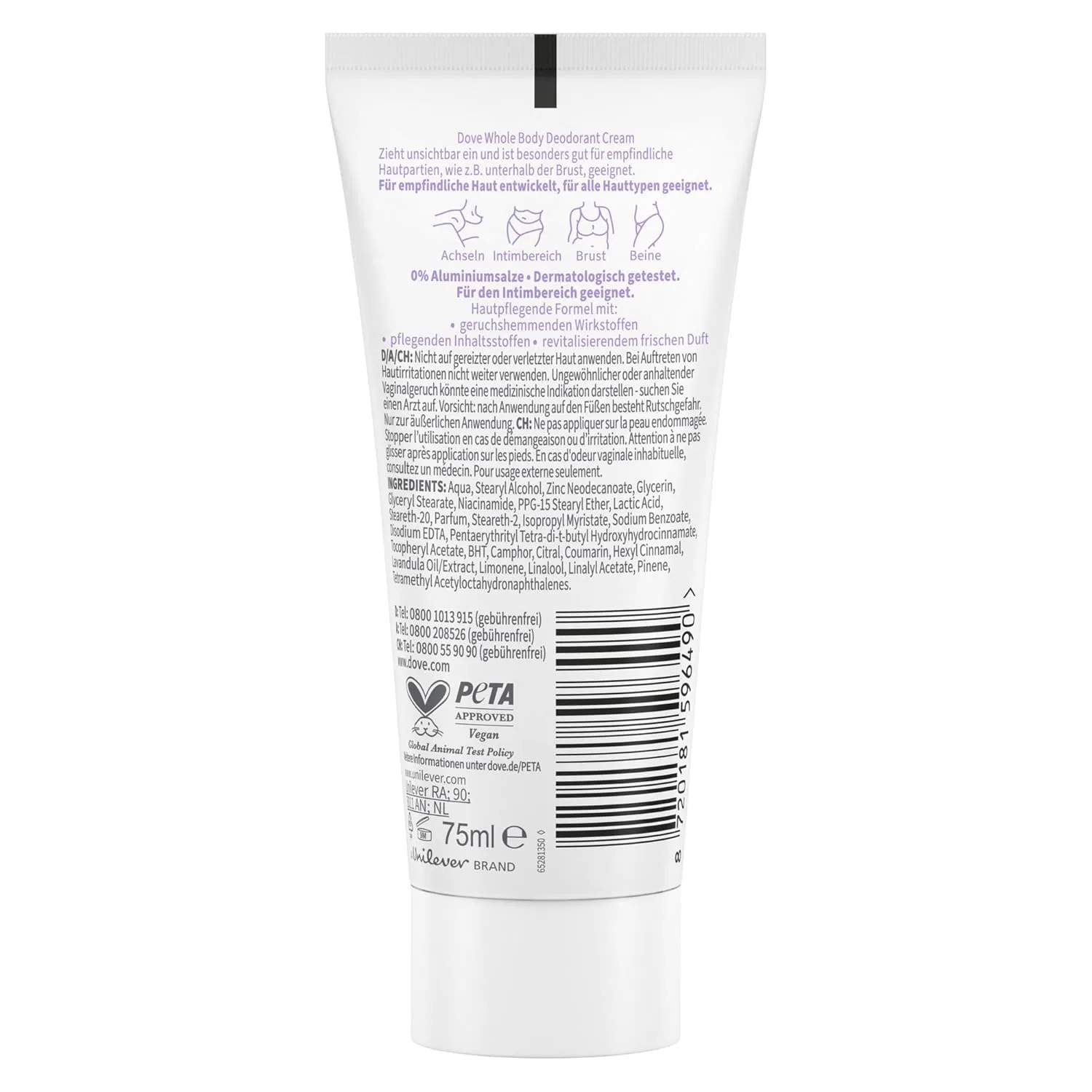 Дезодорант-крем Dove Whole Body Deodorant Lavender & Chamomile, 75 мл — фото 3