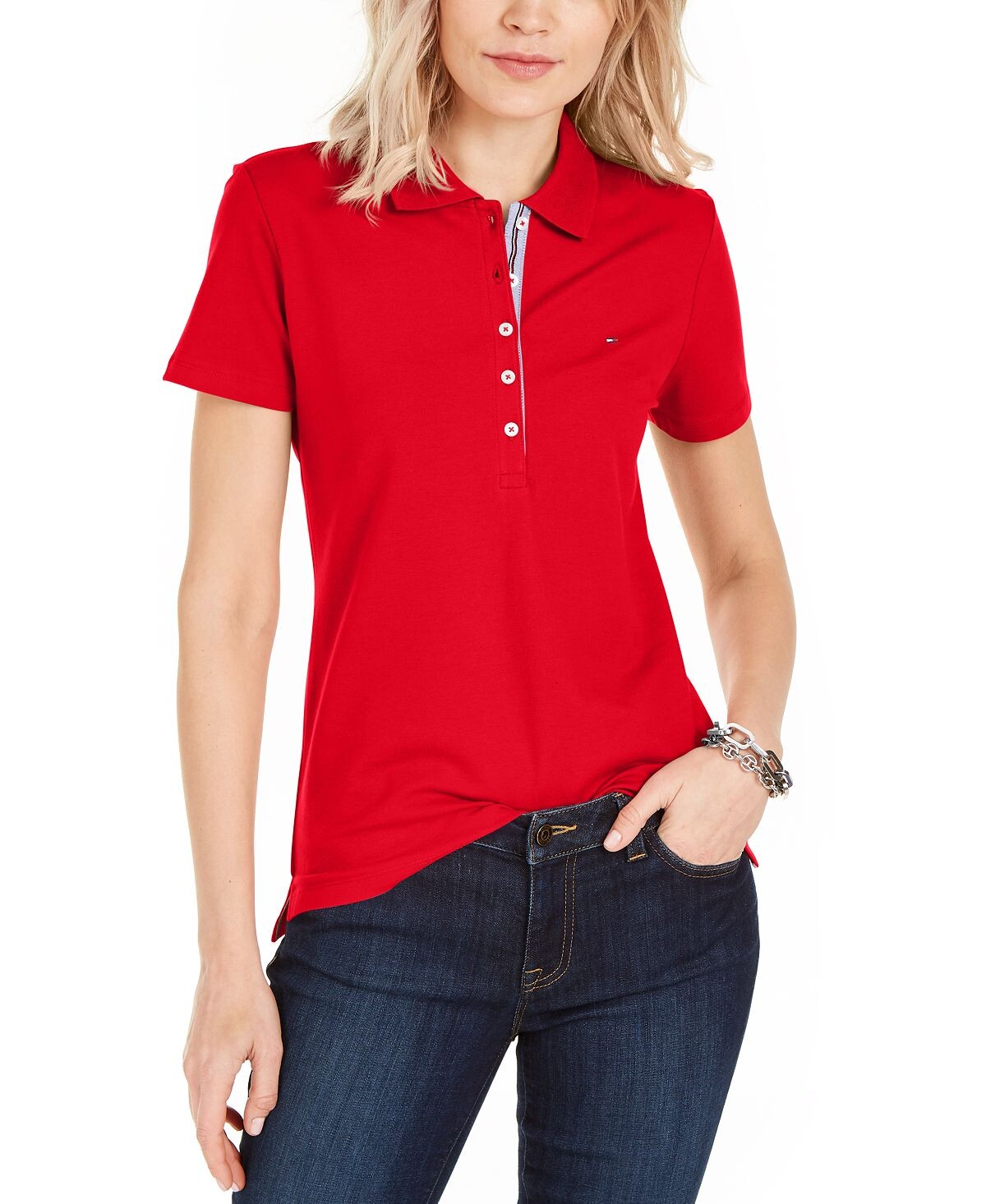 

Женское однотонное поло с короткими рукавами Tommy Hilfiger