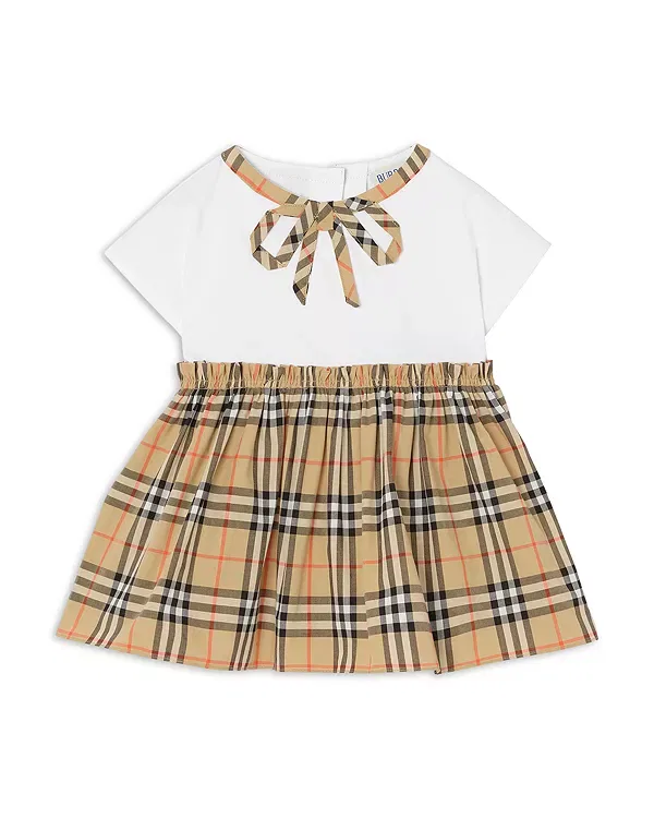 Детский комплект из платья и шорт с принтом Burberry Check Deborah Bow, белый — фото 2