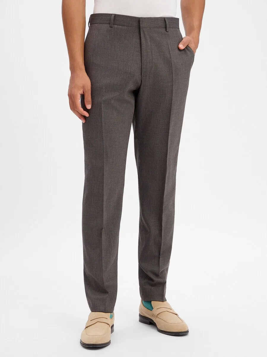 Брюки BOSS Regular Pleated Pants 'H-Leon-MM-C-NF' цвета "грязный" — фото 2