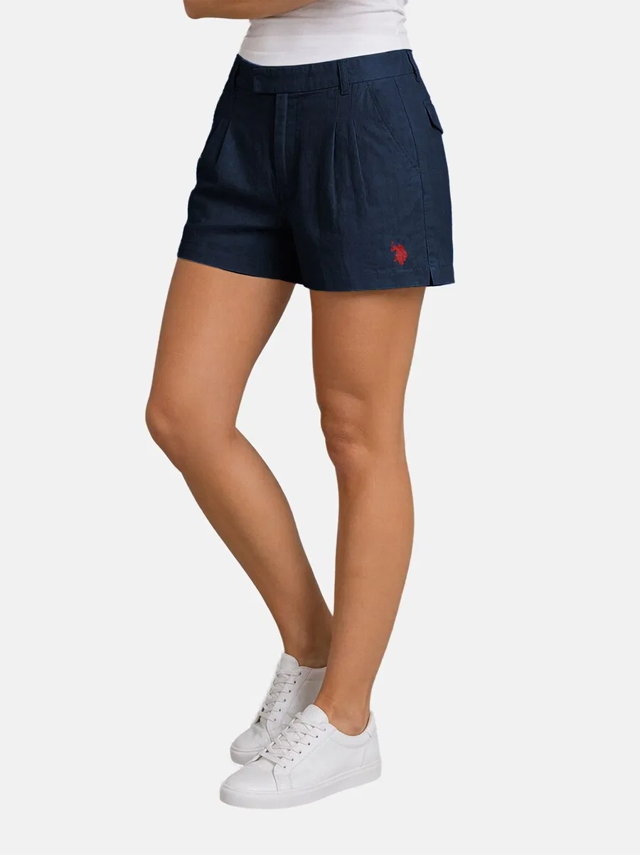 Шорты с плиссировкой спереди, производства U.S. POLO ASSN., темно-синего цвета — фото 2