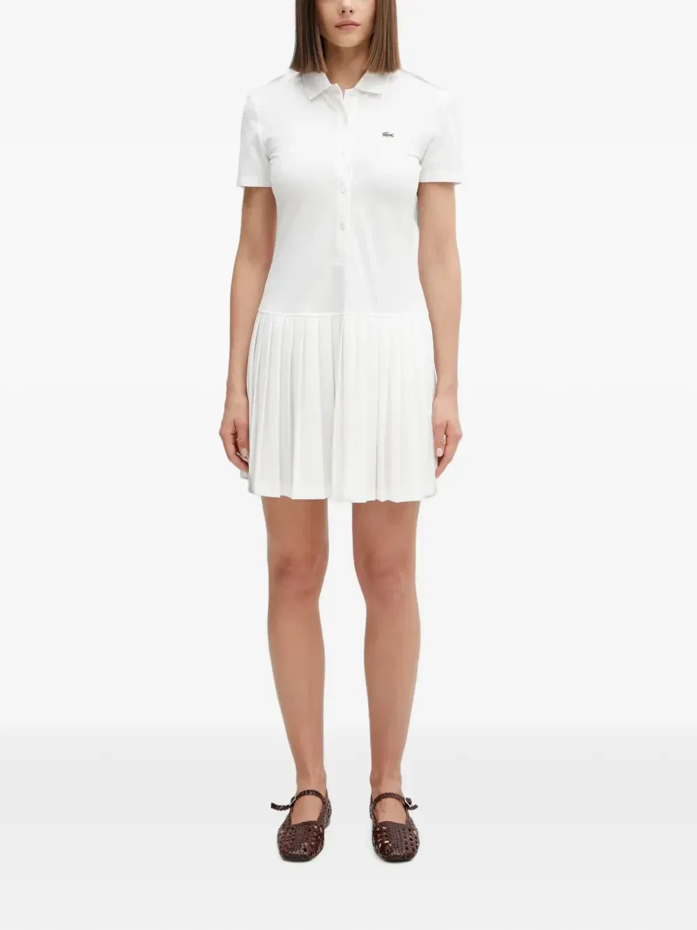 Плиссированное мини-платье-поло Lacoste, белый