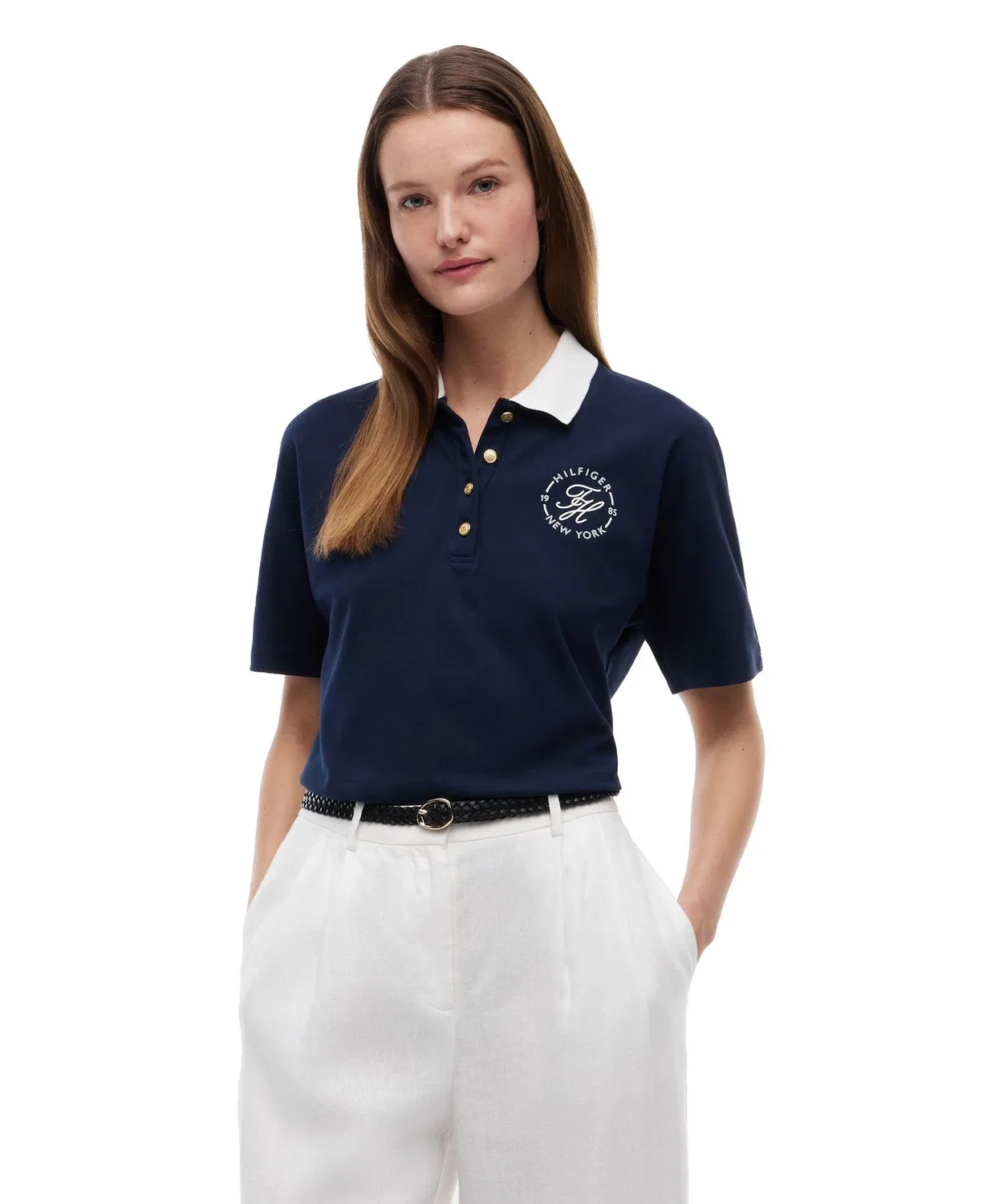 Женский поло с коротким рукавом биколор TOMMY HILFIGER, Navy