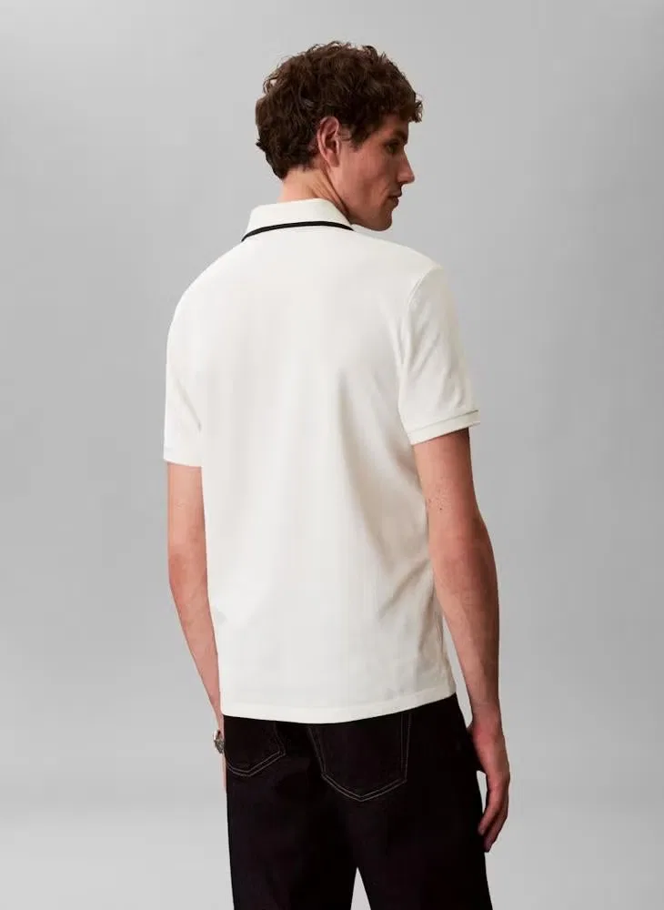 Поло хлопковое с застежкой-молнией Calvin Klein, тофу — фото 2