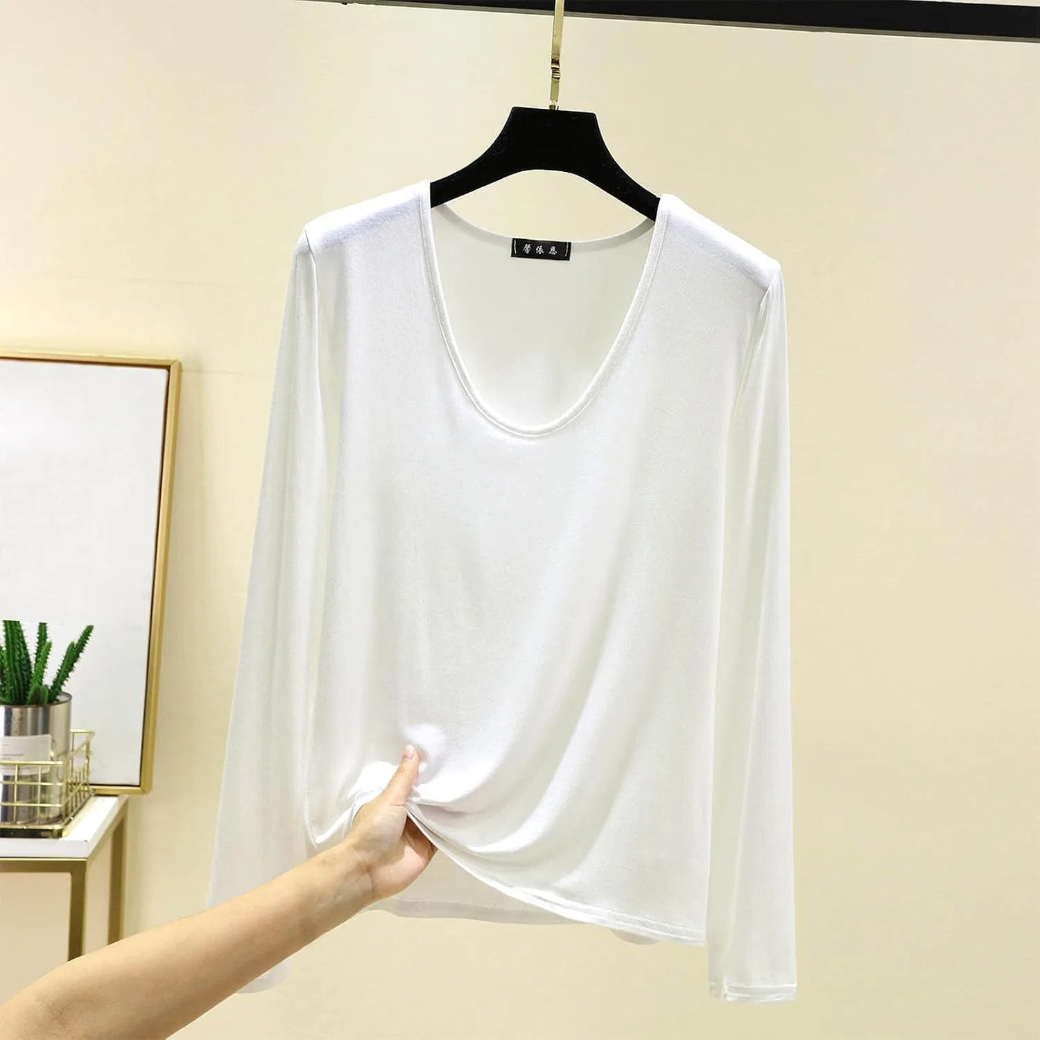 Женская туника с V-образным вырезом, свободный крой, White — фото 2