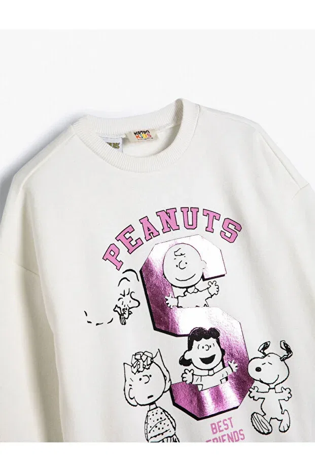 Детское худи для девочек с принтом Snoopy Sweatshirt Licensed Long Sleeve Crew Neck With Ribbon Koton, White — фото 3