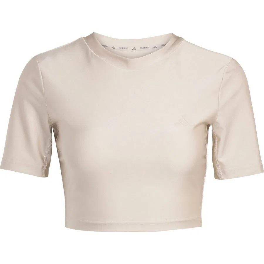 Женская футболка с коротким рукавом и блестящим покрытием adidas Performance Workout Essentials Tee Shine, Бежевый — фото 3
