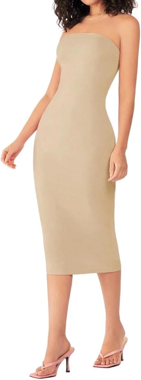 Женское платье миди с открытой спиной Bodycon, Beige
