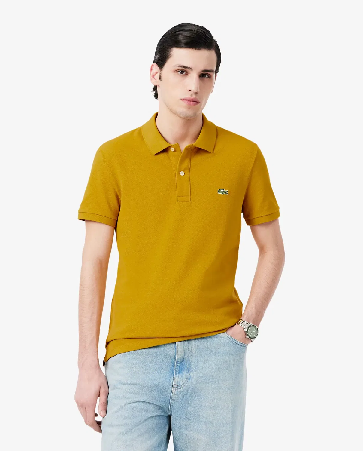 Поло мужское Lacoste с коротким рукавом, пике, Amarillo