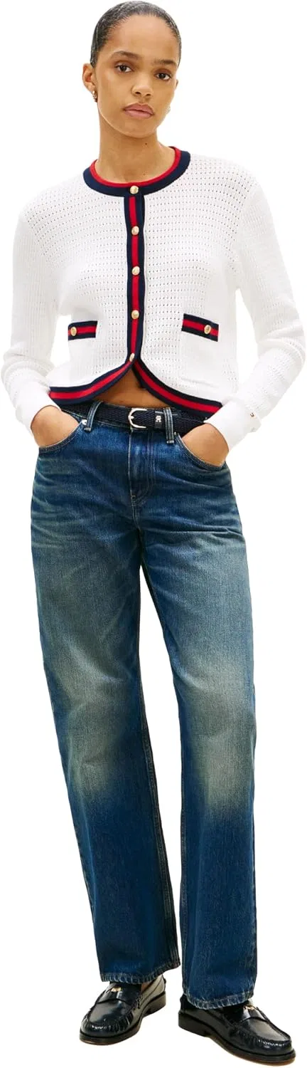 Женский укороченный кардиган-свитер из хлопка Tommy Hilfiger, Ecru — фото 3