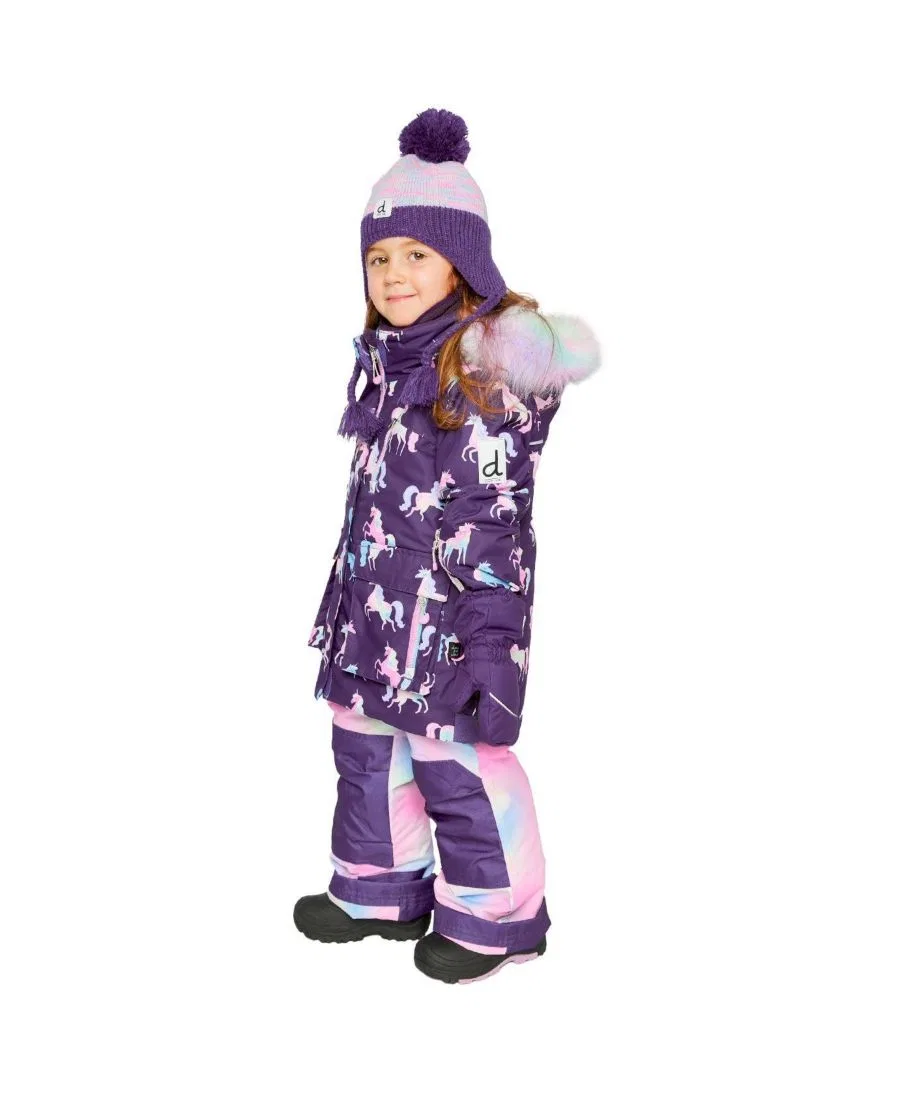 Теплый двухкомплектный зимний комбинезон с принтом Unicorn Print Deux par Deux, Purple Unicorn Print