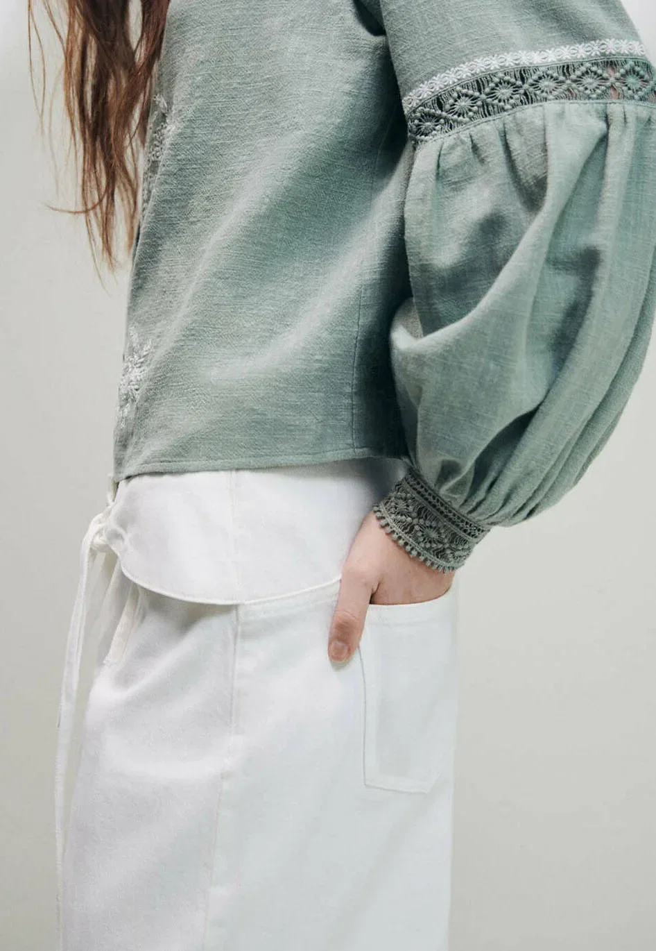 Подростковая блузка на пуговицах Mango Kids, Mint — фото 2