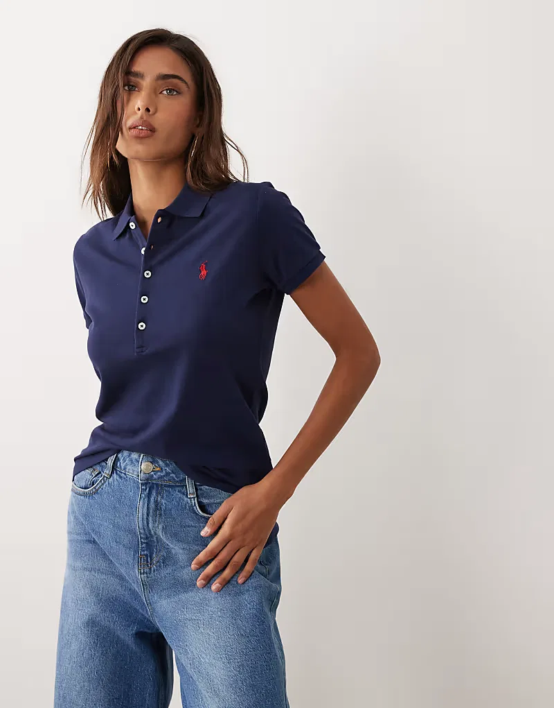 Поло-рубашка Polo Ralph Lauren приталенного кроя из эластичной ткани, темно-синий — фото 3