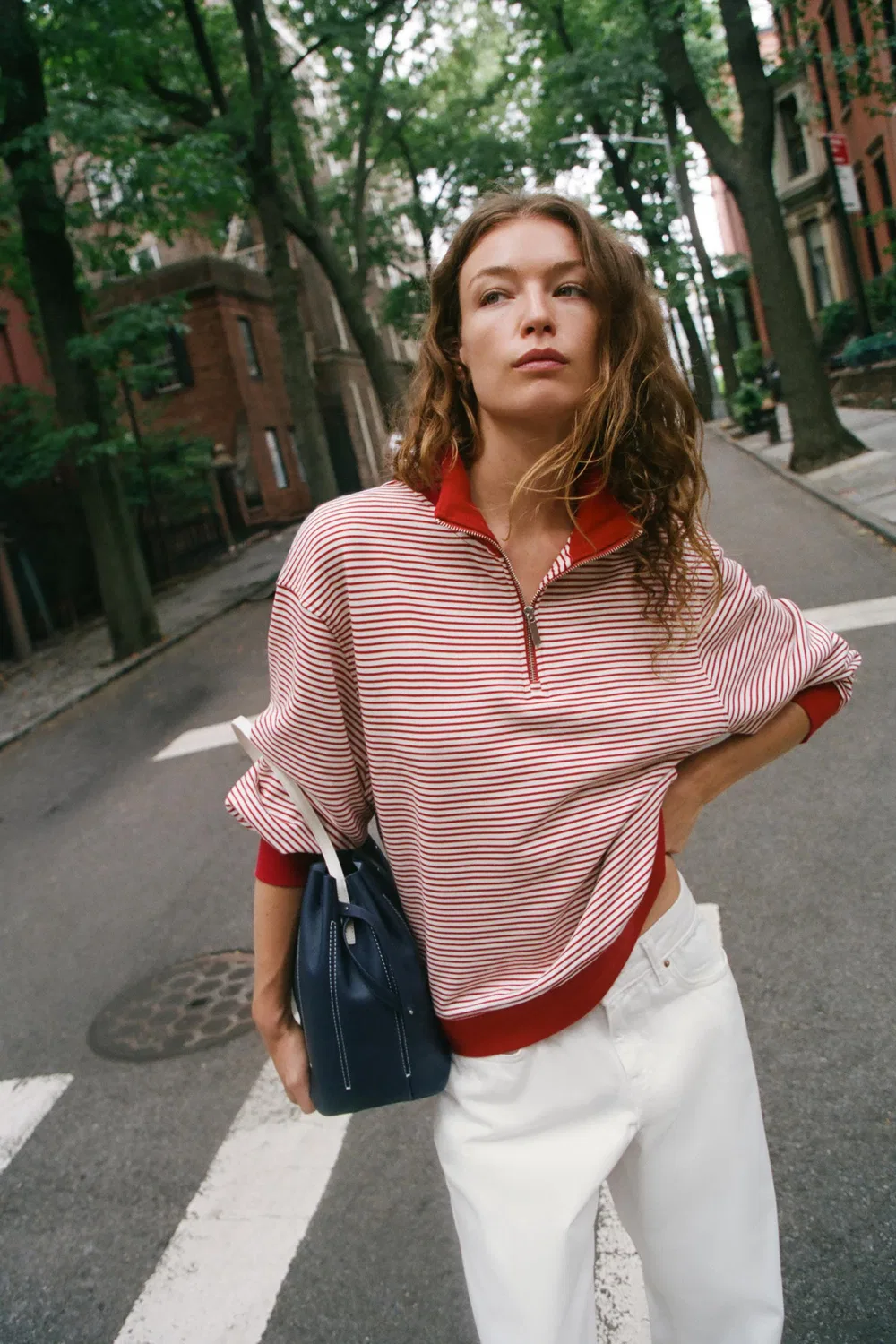 Полосатая толстовка на молнии ZARA, Red/White — фото 3