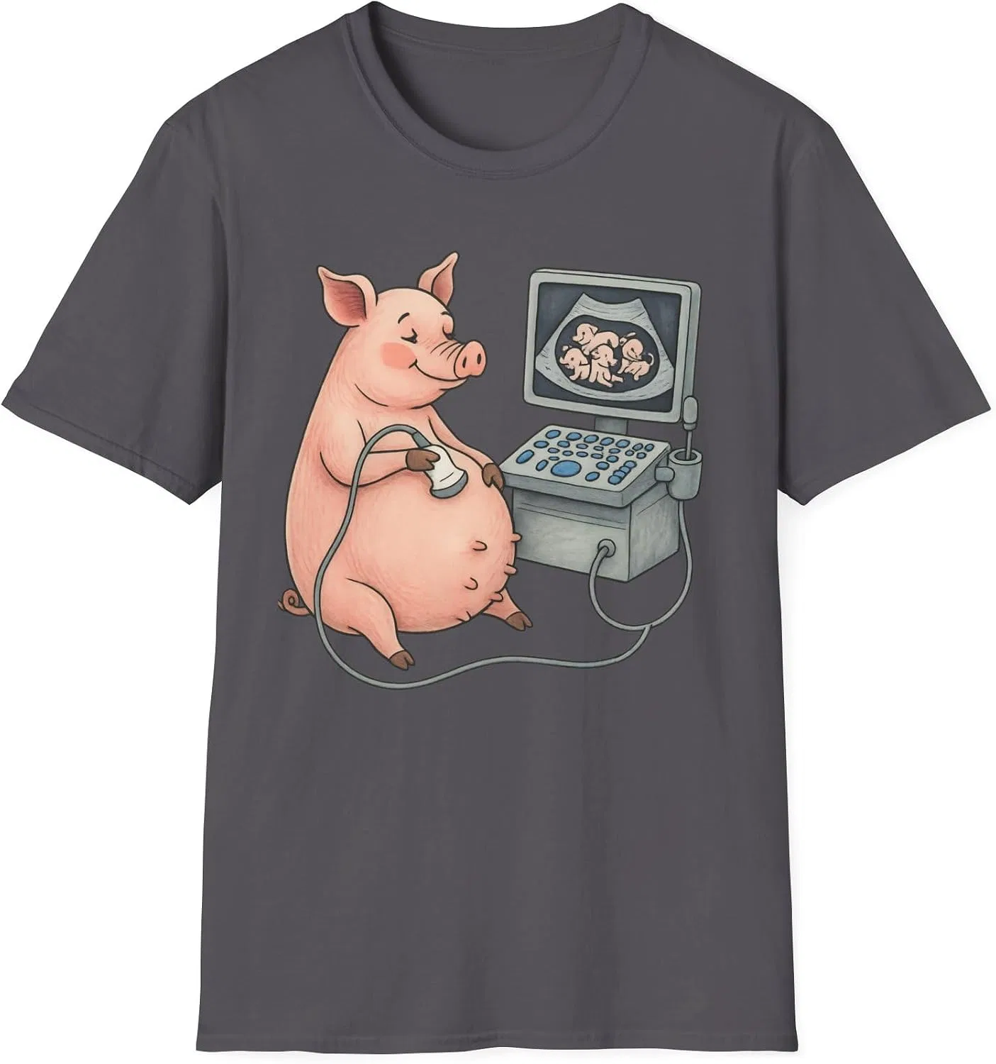 Женская футболка с принтом Pregnant Pig Ultrasound Shirt, тёмно-серый